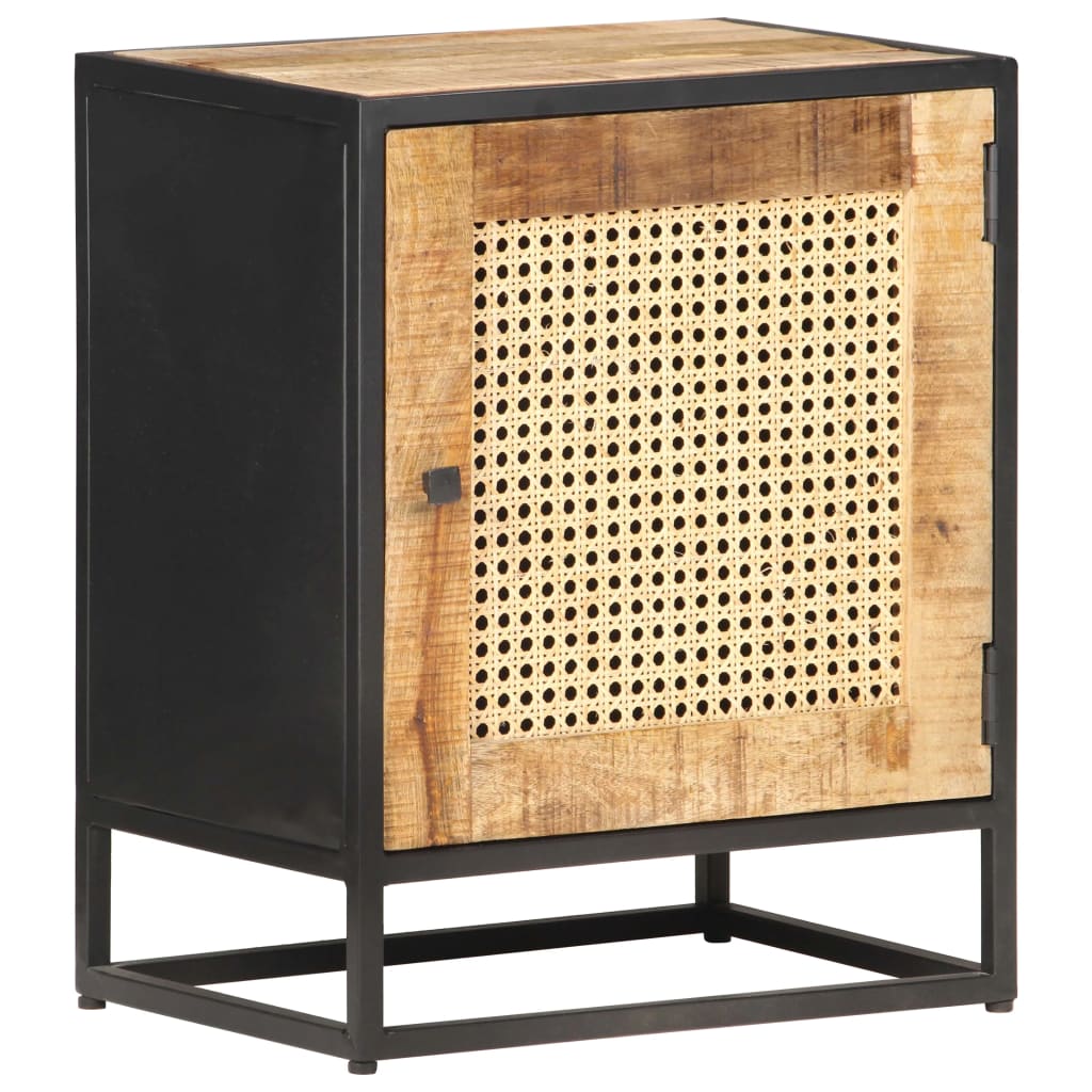 vidaXL Bedside Cabinet 40x30x50 cm Rough Mango Wood and Natural Cane - Brown