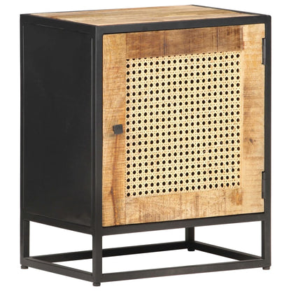 vidaXL Bedside Cabinet 40x30x50 cm Rough Mango Wood and Natural Cane - Brown