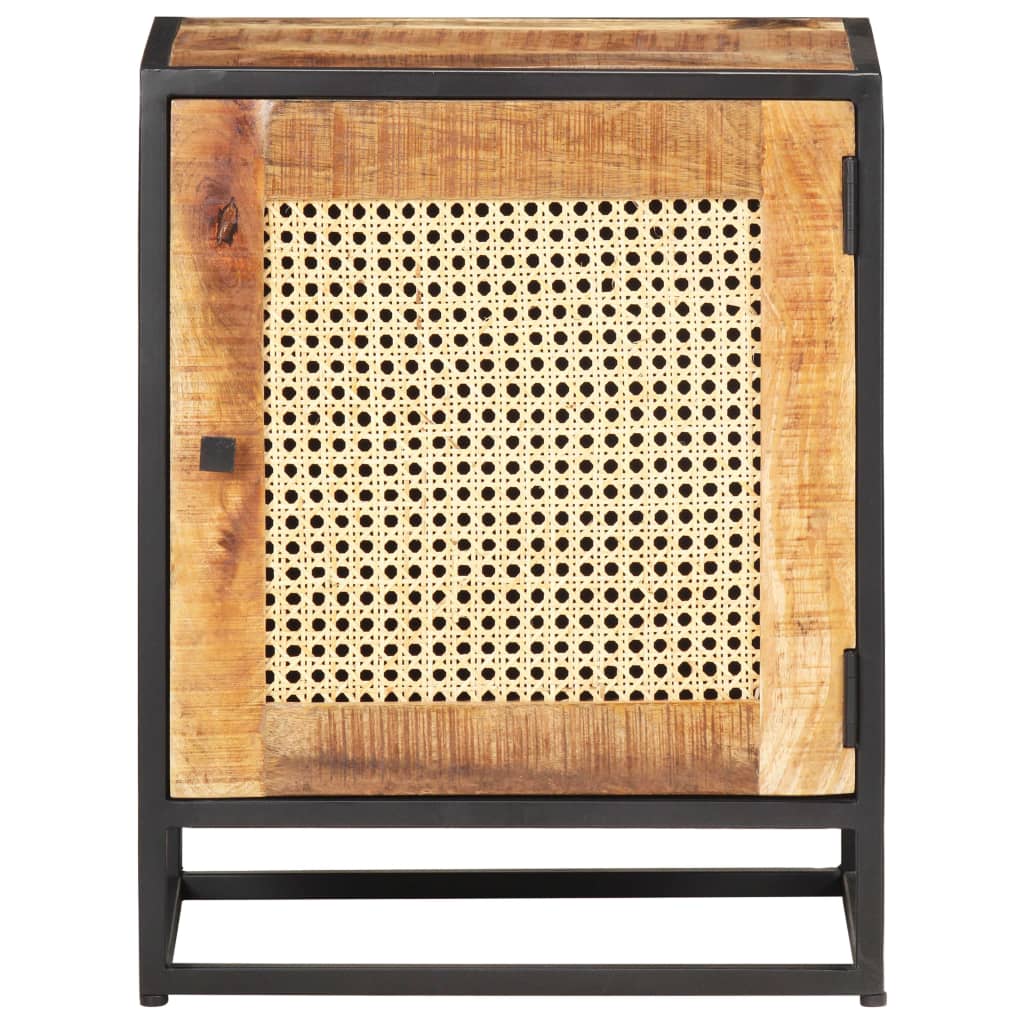 vidaXL Bedside Cabinet 40x30x50 cm Rough Mango Wood and Natural Cane - Brown