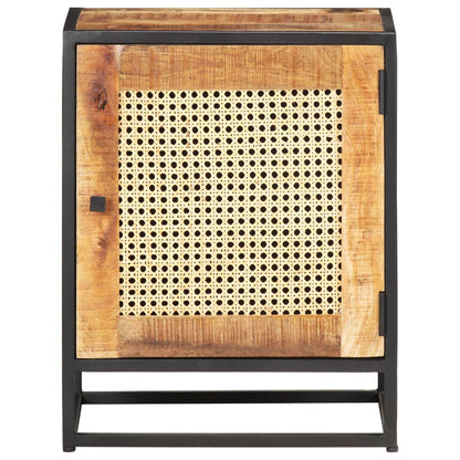 vidaXL Bedside Cabinet 40x30x50 cm Rough Mango Wood and Natural Cane - Brown