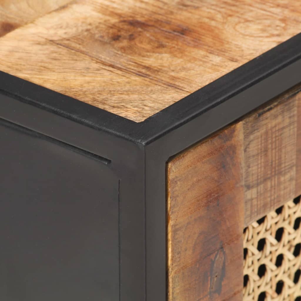 vidaXL Bedside Cabinet 40x30x50 cm Rough Mango Wood and Natural Cane - Brown