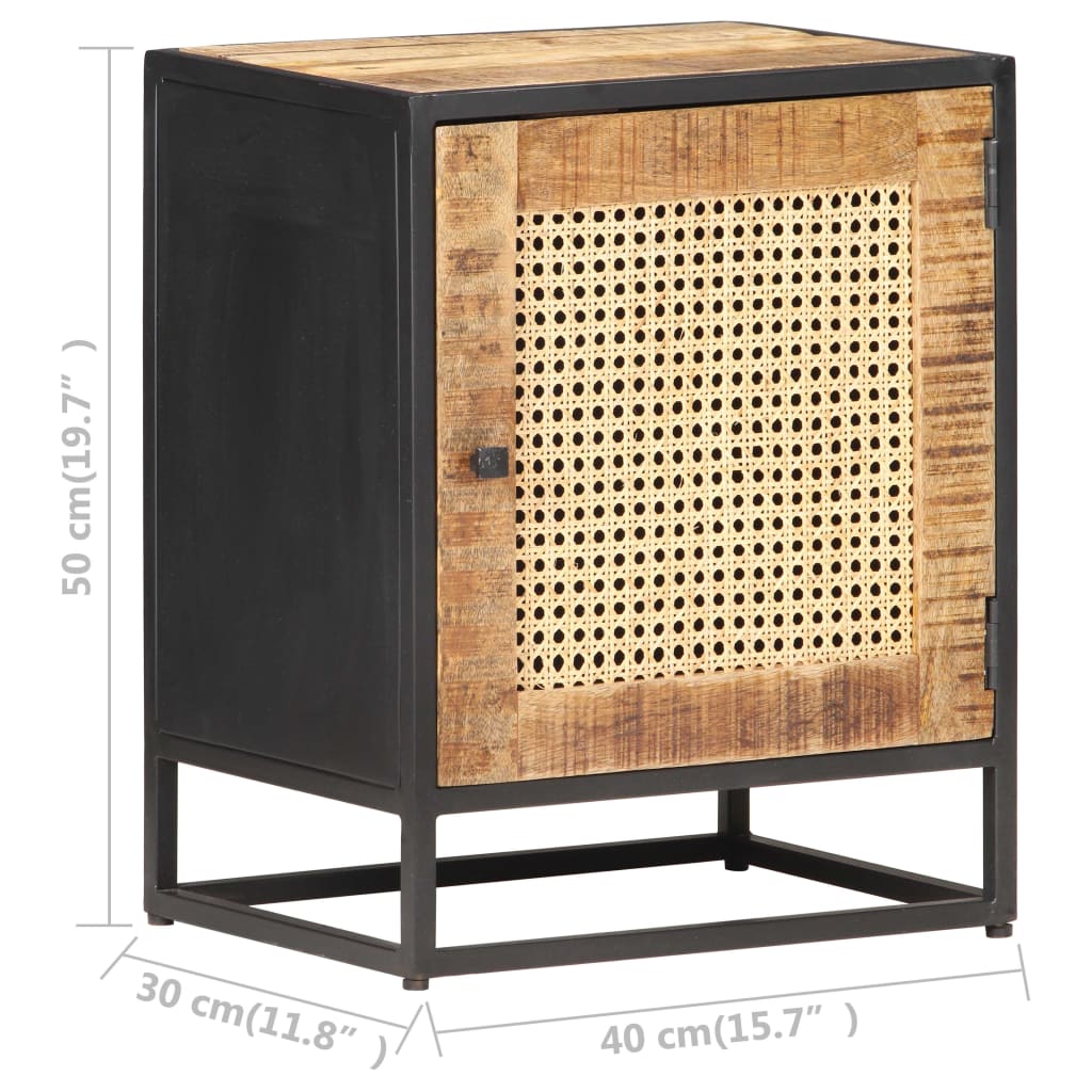 vidaXL Bedside Cabinet 40x30x50 cm Rough Mango Wood and Natural Cane - Brown