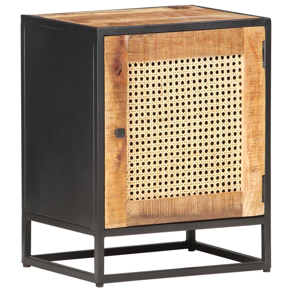 vidaXL Bedside Cabinet 40x30x50 cm Rough Mango Wood and Natural Cane - Brown