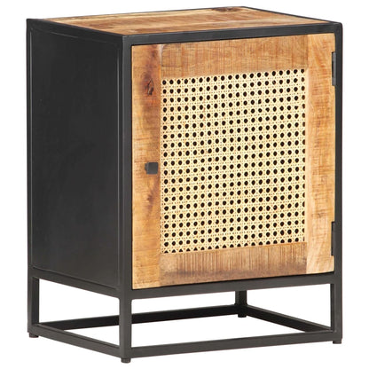 vidaXL Bedside Cabinet 40x30x50 cm Rough Mango Wood and Natural Cane - Brown