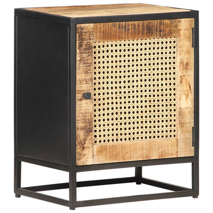 vidaXL Bedside Cabinet 40x30x50 cm Rough Mango Wood and Natural Cane - Brown