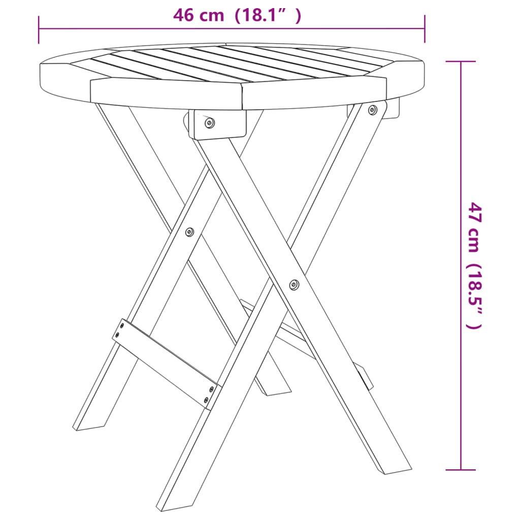vidaXL Folding Garden Table White Ø 46 cm Solid Wood Acacia - Brown