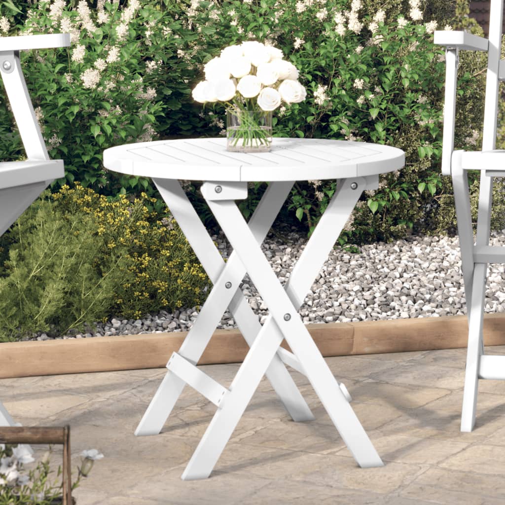 vidaXL Folding Garden Table White Ø 46 cm Solid Wood Acacia - Brown