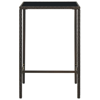 vidaXL Garden Bar Table Brown 70x70x110 cm Poly Rattan and Glass