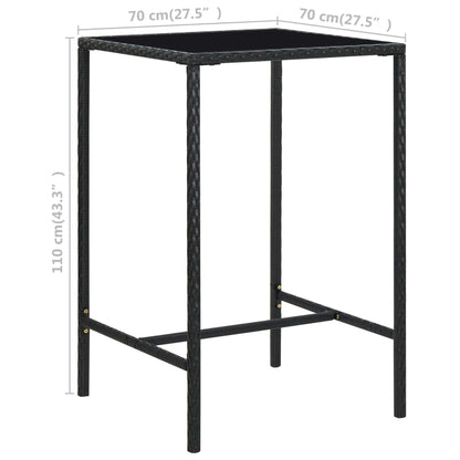 vidaXL Garden Bar Table Black 70x70x110 cm Poly Rattan and Glass