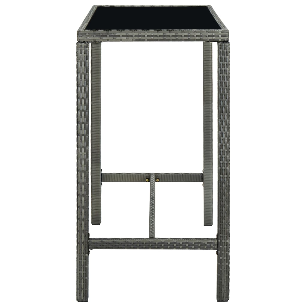vidaXL Garden Bar Table Grey 130x60x110 cm Poly Rattan and Glass