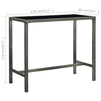 vidaXL Garden Bar Table Grey 130x60x110 cm Poly Rattan and Glass
