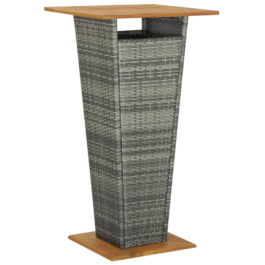vidaXL Bar Table Grey 60x60x110 cm Poly Rattan and Solid Acacia Wood