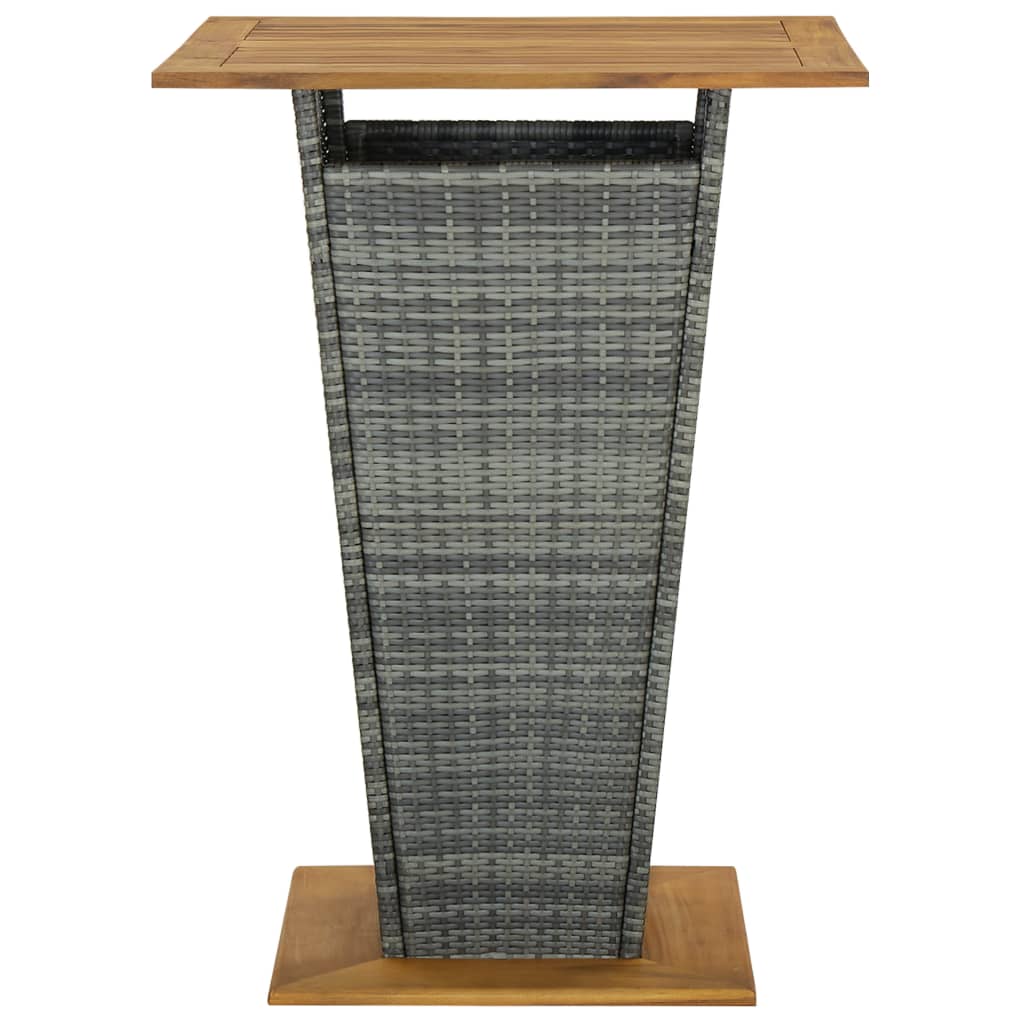 vidaXL Bar Table Grey 80x80x110 cm Poly Rattan and Solid Acacia Wood