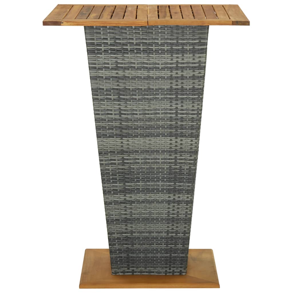 vidaXL Bar Table Grey 80x80x110 cm Poly Rattan and Solid Acacia Wood