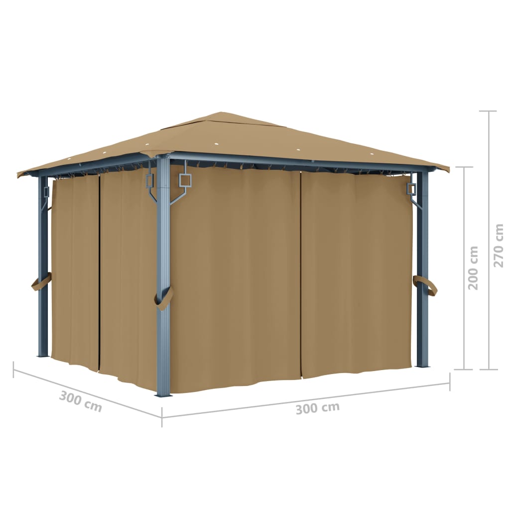 vidaXL Gazebo with Curtain 300x300 cm Taupe Aluminium