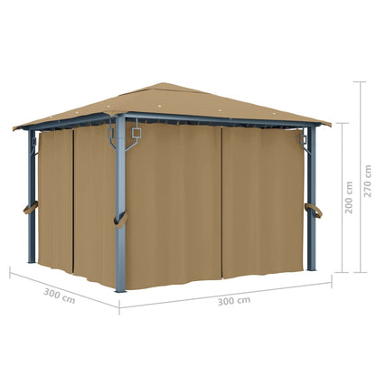 vidaXL Gazebo with Curtain 300x300 cm Taupe Aluminium