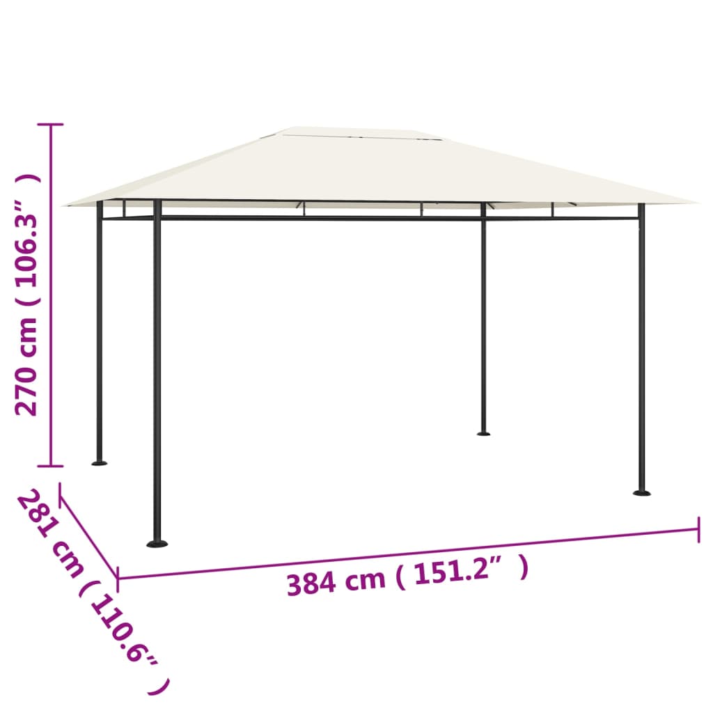 vidaXL Gazebo 384x281x270 cm Cream 180 g/m²