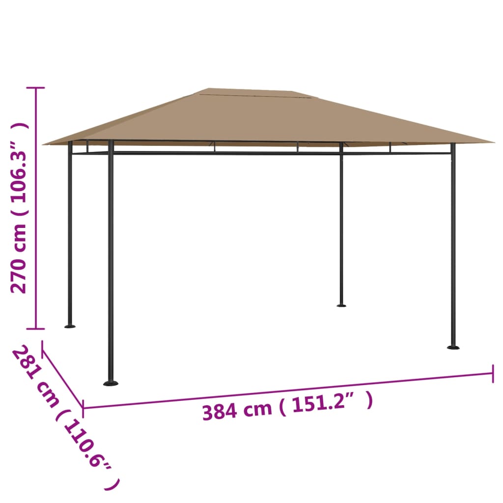 vidaXL Gazebo 384x281x270 cm Taupe 180 g/m²