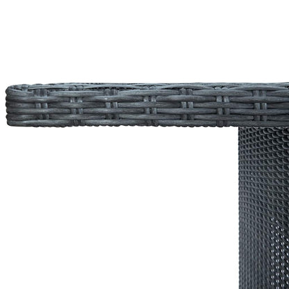 vidaXL Garden Table Dark Grey Poly Rattan and Tempered Glass