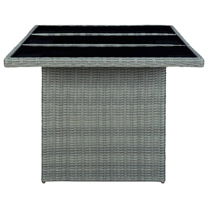 vidaXL Garden Table Light Grey Poly Rattan and Tempered Glass