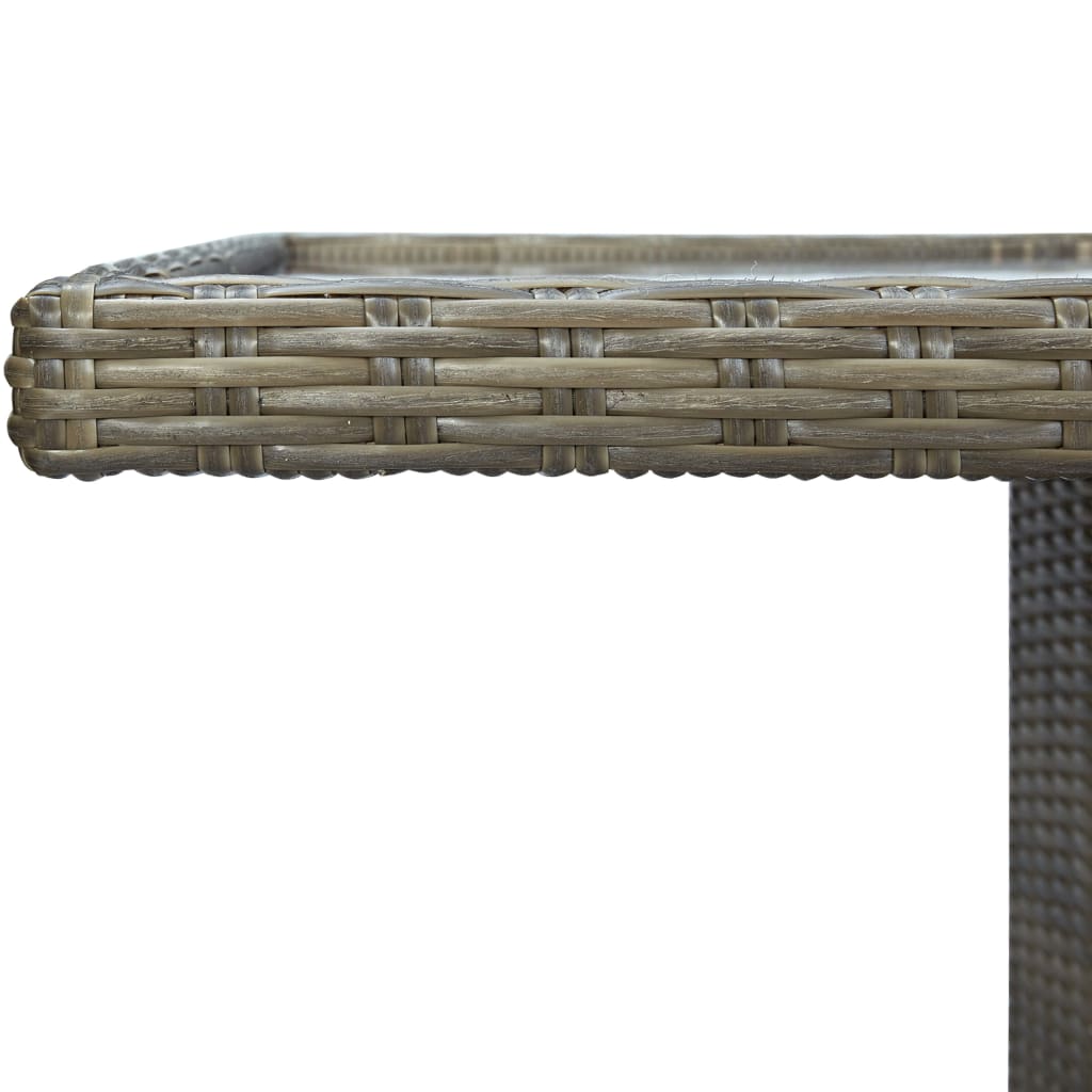 vidaXL Garden Table Brown Poly Rattan and Tempered Glass