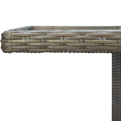 vidaXL Garden Table Brown Poly Rattan and Tempered Glass