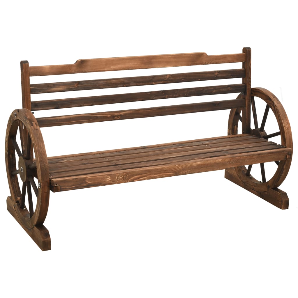 vidaXL Bench | Brown | Solid Firwood | Medium | Fun Inlays | Garden Bench - 112 cm