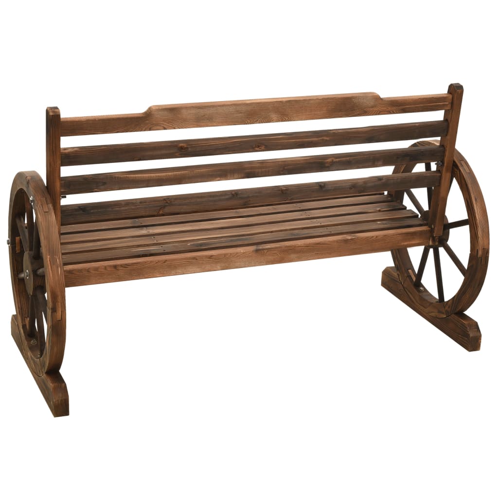 vidaXL Bench | Brown | Solid Firwood | Medium | Fun Inlays | Garden Bench - 112 cm