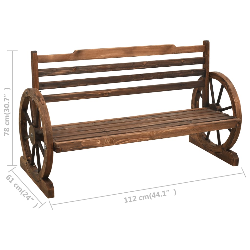 vidaXL Bench | Brown | Solid Firwood | Medium | Fun Inlays | Garden Bench - 112 cm