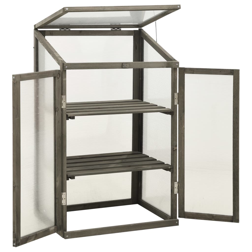 vidaXL Greenhouse | Grey | Solid Firwood, PC board | 60x45x100 cm