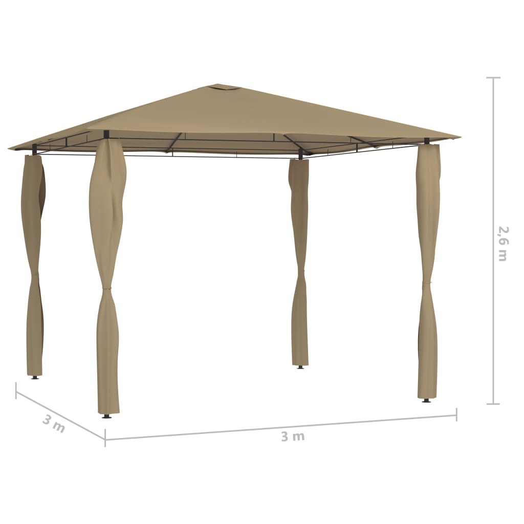 vidaXL Gazebo | Taupe | Fabric, steel | 3x3m | UV-resistant materials | Gazebo - 3 x 3 x 2.6 m