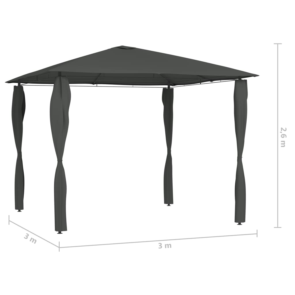 vidaXL Gazebo with Post Covers 3x3x2.6 m Anthracite 160 g/m² - 3 x 3 x 2.6 m