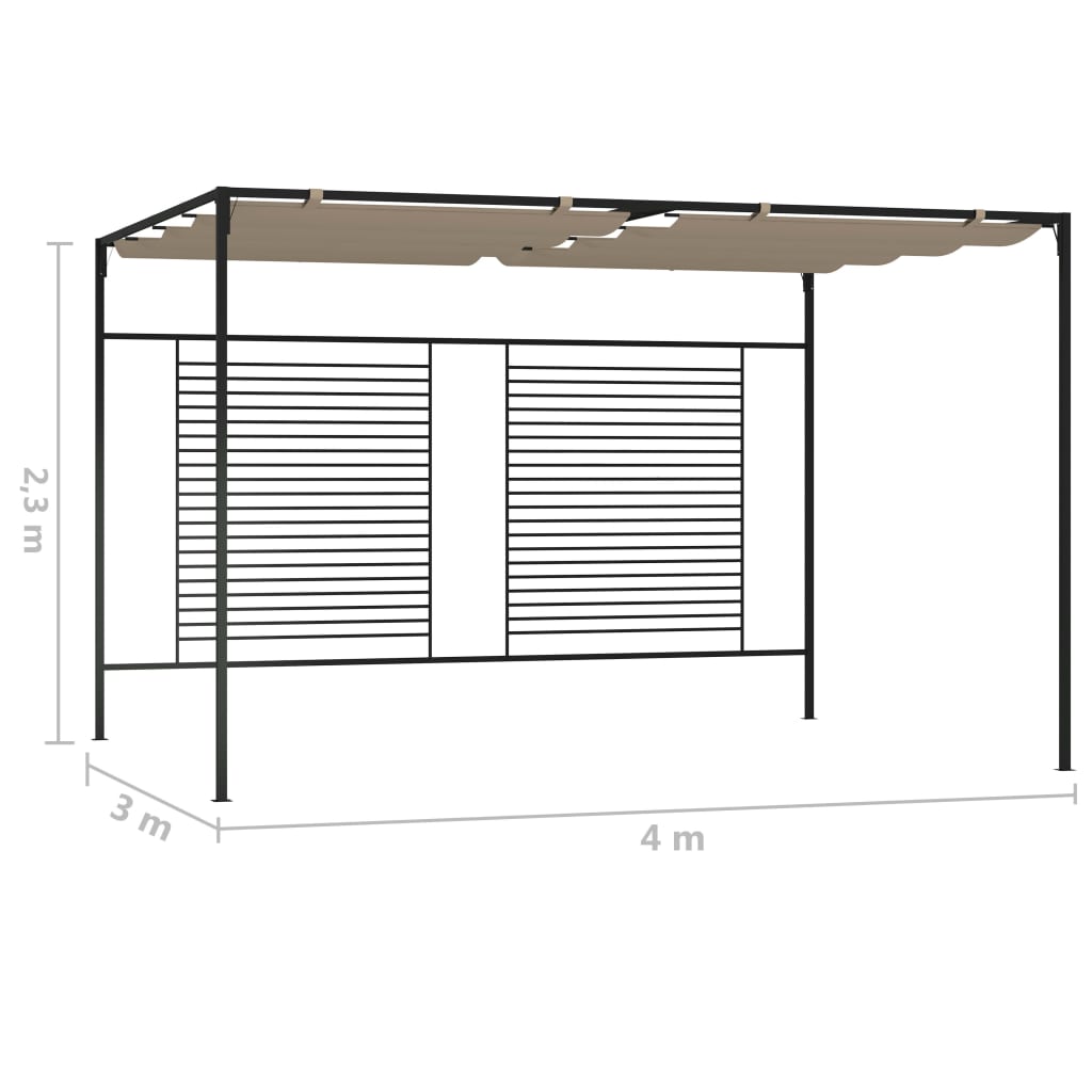 vidaXL Gazebo with Retractable Roof 3x4x2.3 m Taupe 180 g/m²