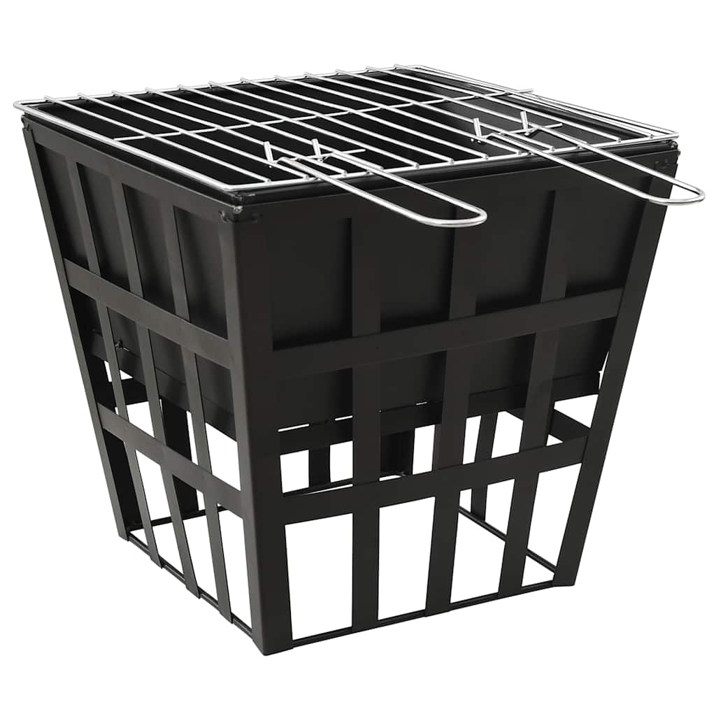 vidaXL 2-in-1 Fire Pit and BBQ 34x34x48 cm Steel - Black