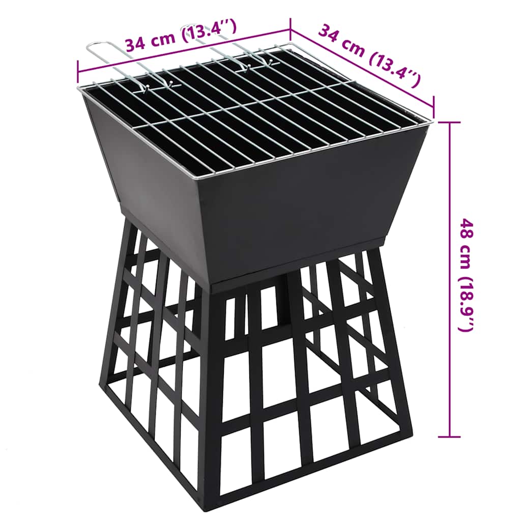 vidaXL 2-in-1 Fire Pit and BBQ 34x34x48 cm Steel - Black