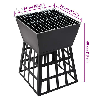 vidaXL 2-in-1 Fire Pit and BBQ 34x34x48 cm Steel - Black