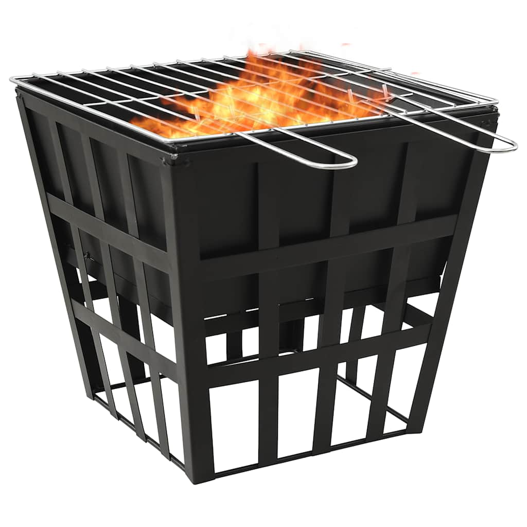 vidaXL 2-in-1 Fire Pit and BBQ 34x34x48 cm Steel - Black