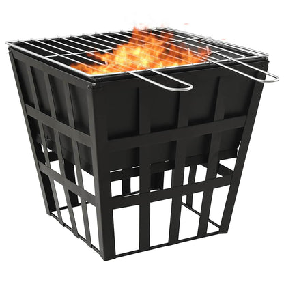 vidaXL 2-in-1 Fire Pit and BBQ 34x34x48 cm Steel - Black - 10602