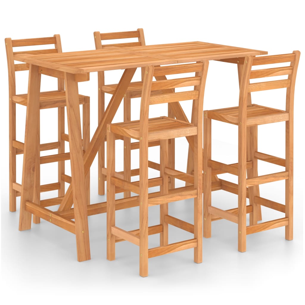 vidaXL Outdoor Bar Set | Natural wood | Solid acacia wood | Medium | Footrest - Brown