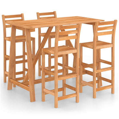 vidaXL Outdoor Bar Set | Natural wood | Solid acacia wood | Medium | Footrest - Brown