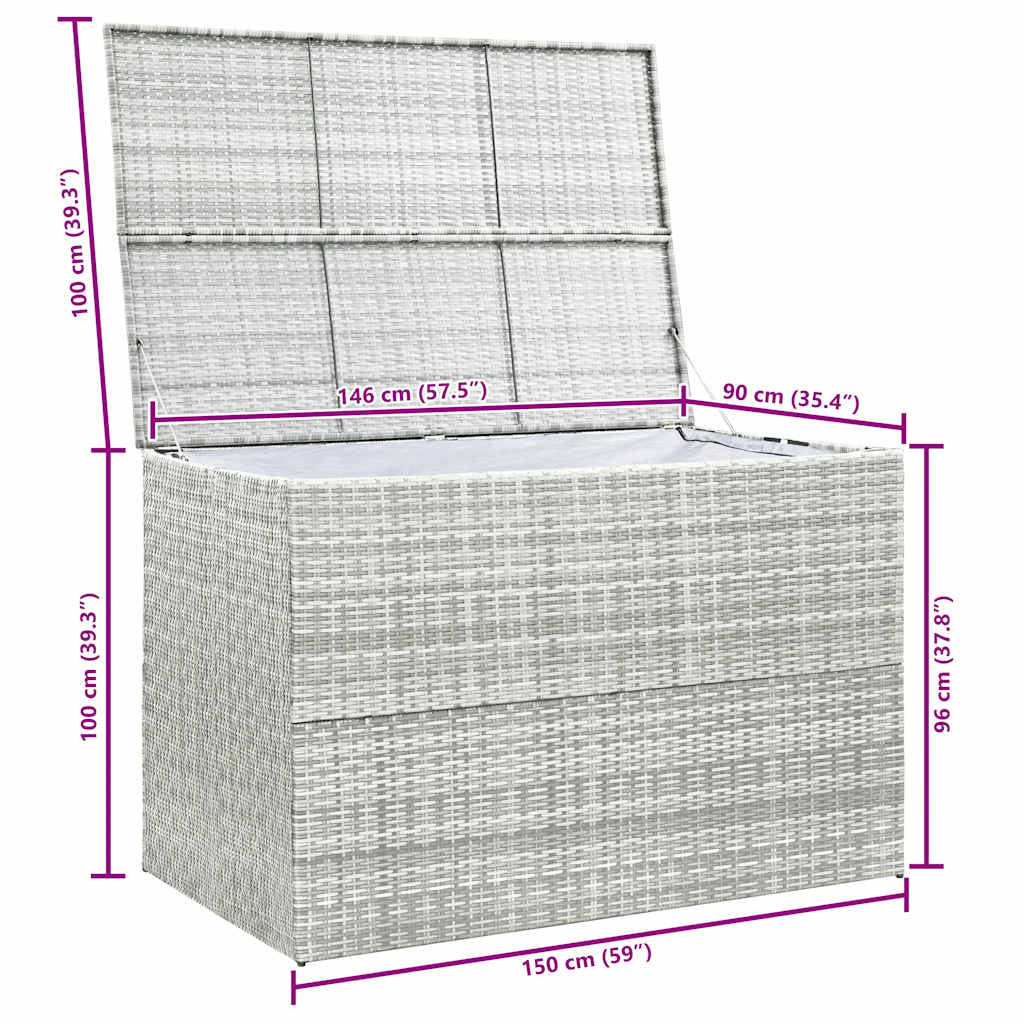vidaXL Garden Storage Box Light Grey 150x100x100 cm Poly Rattan