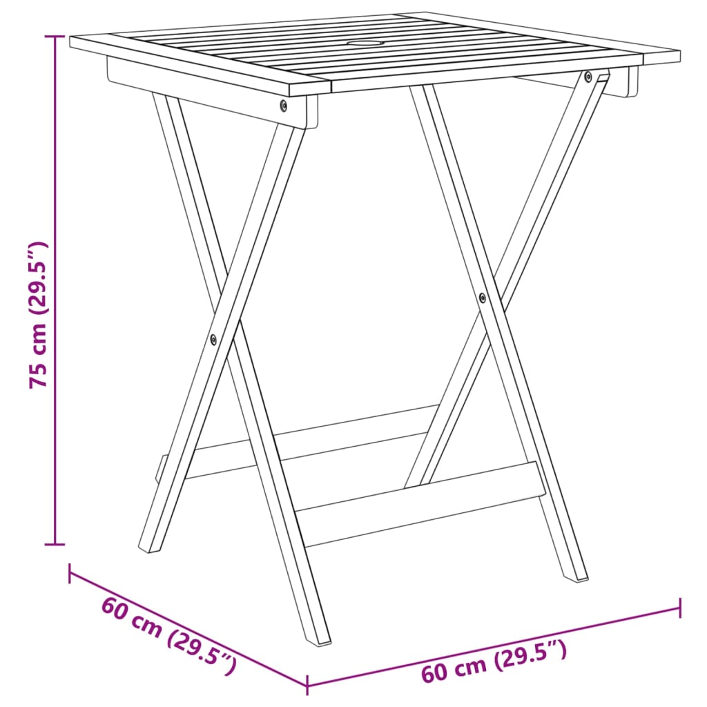 vidaXL Garden Dining Set | Foldable | Square | Rustic - Brown - 60 cm