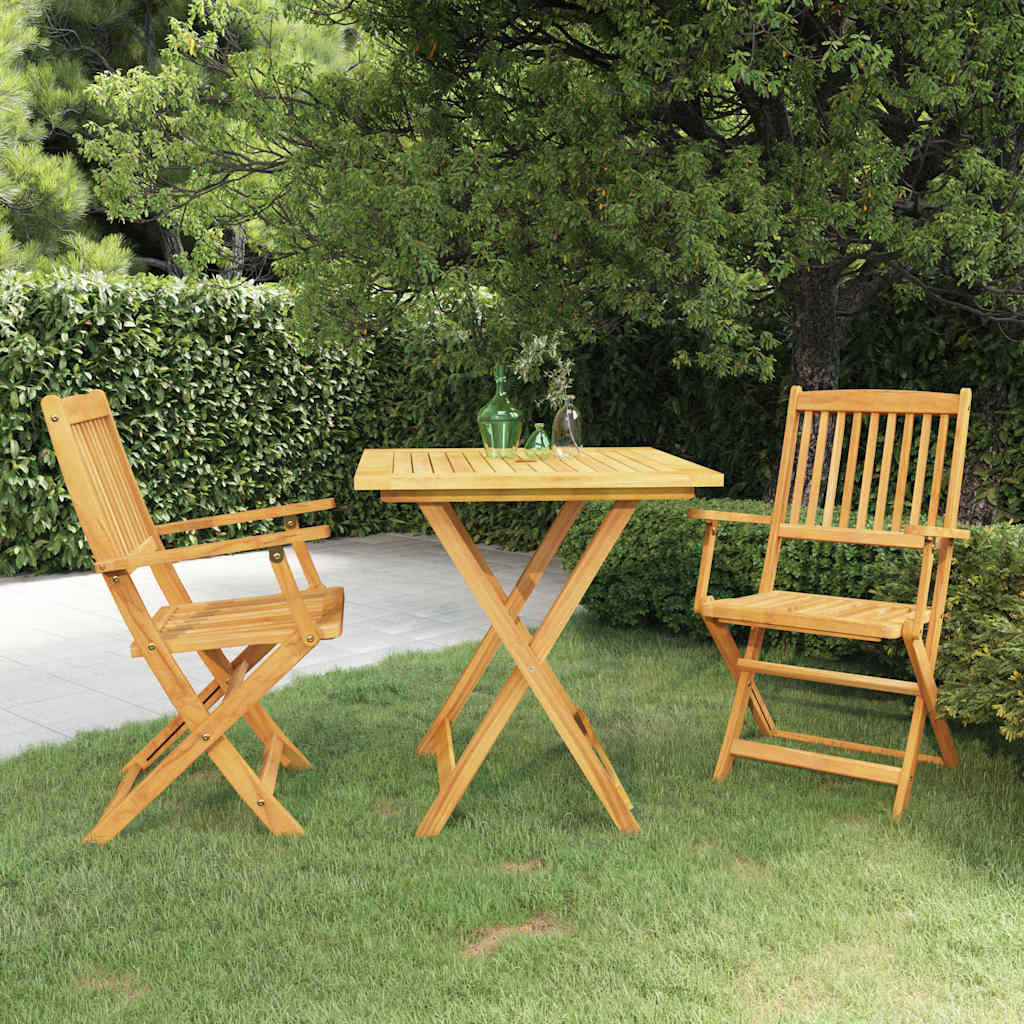 vidaXL 3 Piece Folding Garden Dining Set Solid Acacia Wood - Brown - 70 cm
