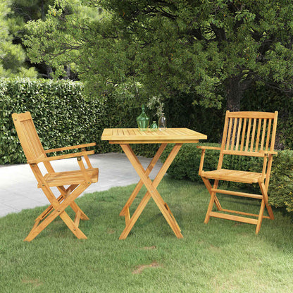vidaXL 3 Piece Folding Garden Dining Set Solid Acacia Wood - Brown - 70 cm