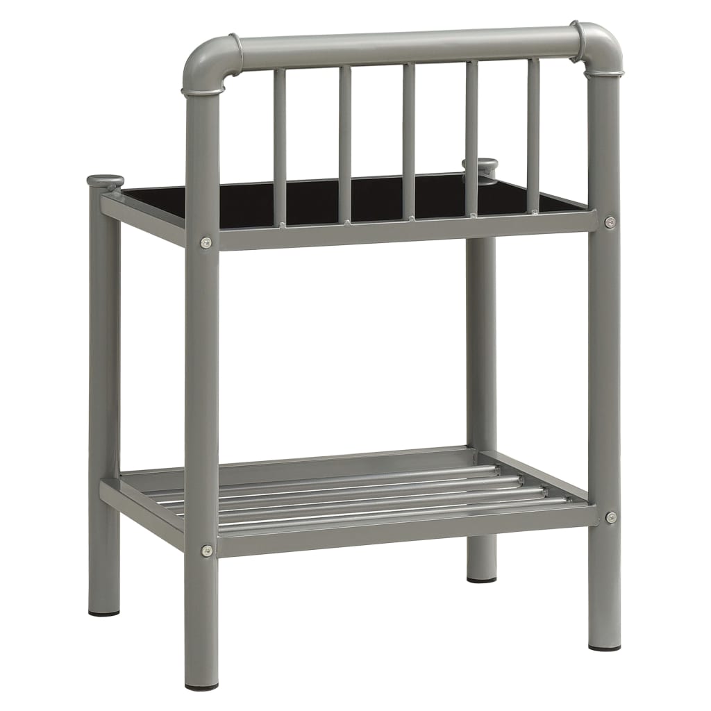 vidaXL Bedside Cabinets 2 pcs Grey and Black Metal and Glass