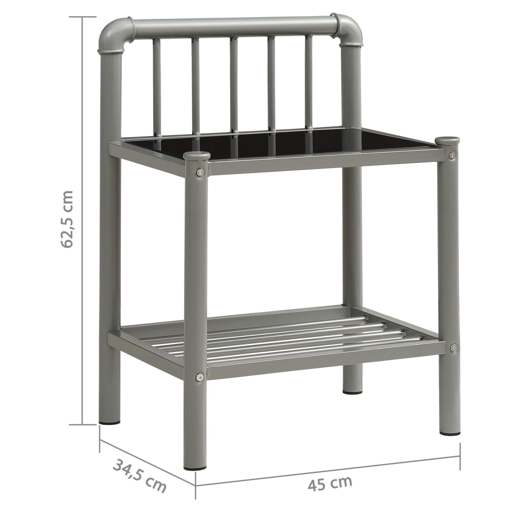 vidaXL Bedside Cabinets 2 pcs Grey and Black Metal and Glass