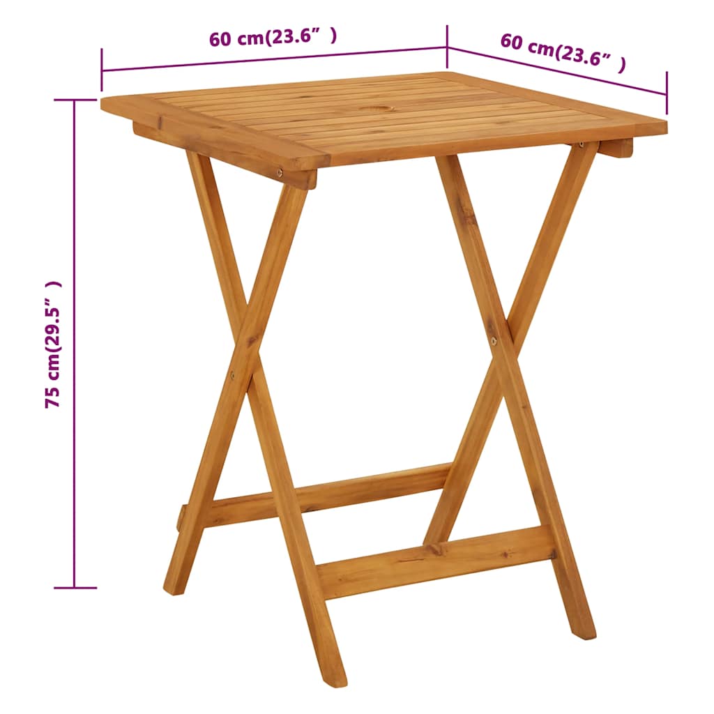 vidaXL Folding Garden Table 60x60x75 cm Solid Acacia Wood - Brown