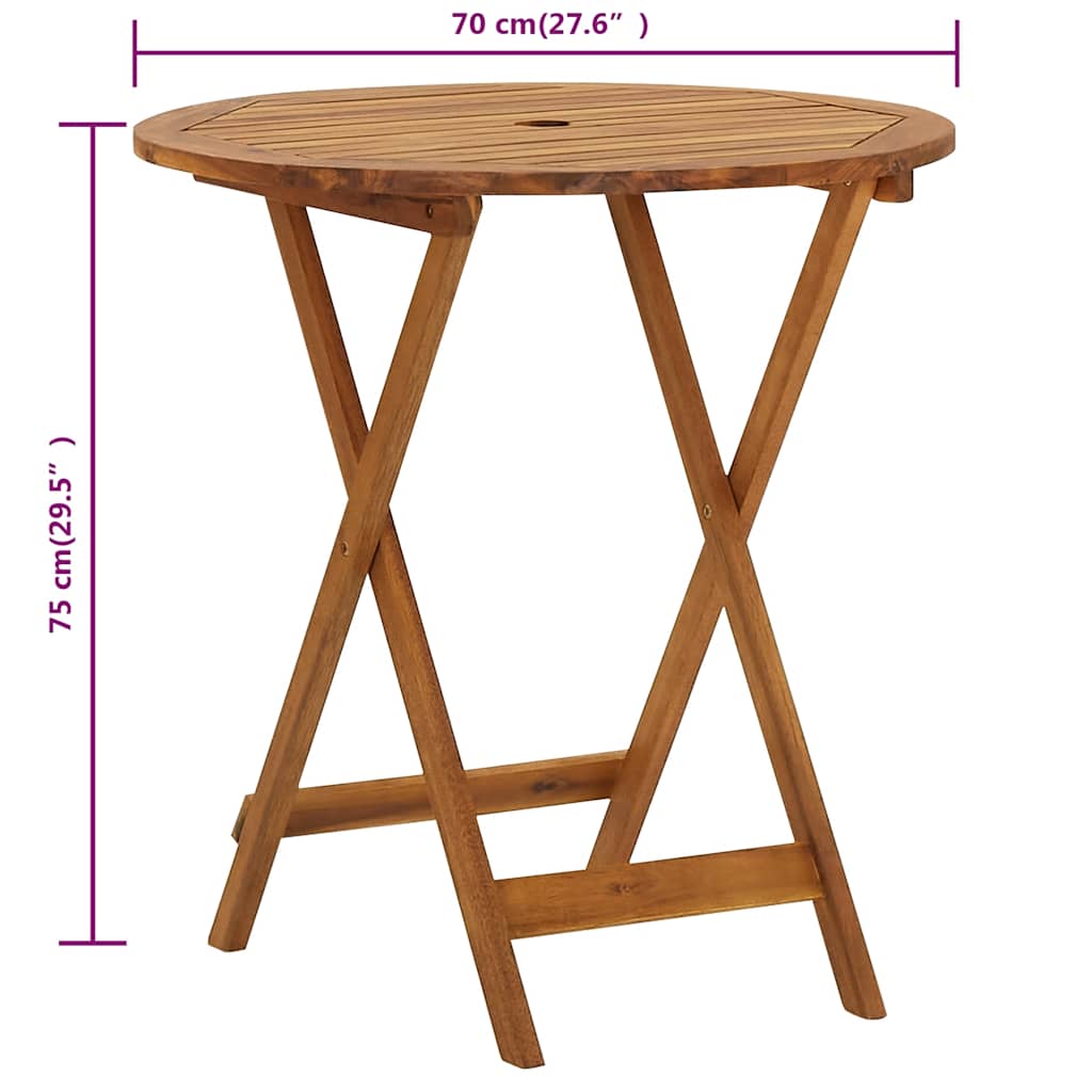 vidaXL Folding Garden Table 70 cm Solid Acacia Wood - Brown