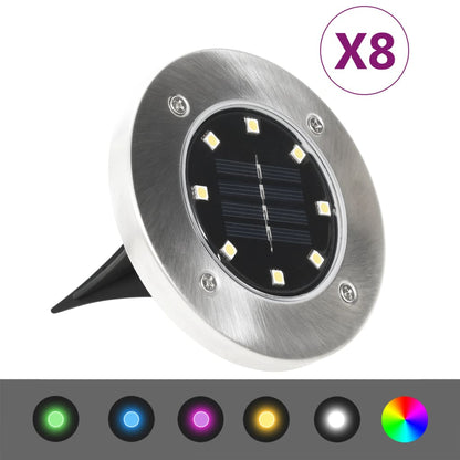 vidaXL Solar Ground Lights 8 pcs LED Lights RGB Colour - Silver