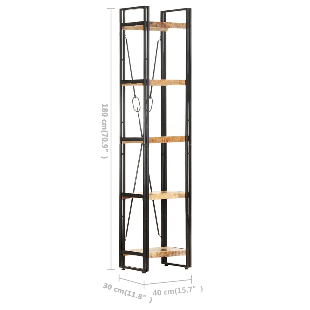 vidaXL 5-Tier Bookcase 39x30x180 cm Solid Mango Wood - Brown - 40 x 30 x 180 cm